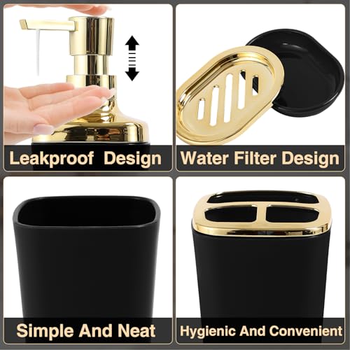 Bathroom Sets with Shower Curtain and Rugs Bathroom Accessories Set Black Bathroom Set,Soap Dispenser & Toilet Brush Holder Set with Stainless Steel Trash Can(23 PCS) - size: Black, style: Bath Set+Waffle Shower Curtain+Bath Rugs