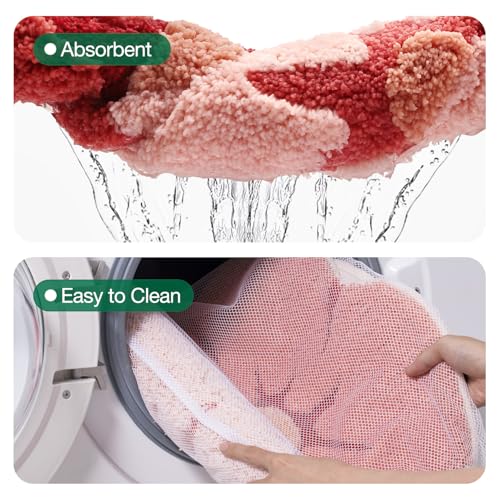 LUMI Flower Bath Rug, Funny Floral Bath Mat, Soft Plush Fluffy Red Rug, Absorbent, Non-Slip for Bathroom, Kitchen Sink, Bedroom, Kid's Bedroom, and Living Room, 20"x32", Bliss Pink