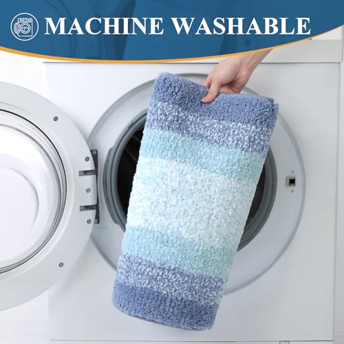 Bsmathom Microfiber Bathroom Rugs Sets 3 Piece, Non-Slip Absorbent Bath Mats, Soft Shaggy Bathroom Rugs with U-Shaped Toilet Rug Machine Washable Bath Rugs, Light Blue - color: Light Blue, size: 18"x26"+18"x48"+U Shape 20"x24"