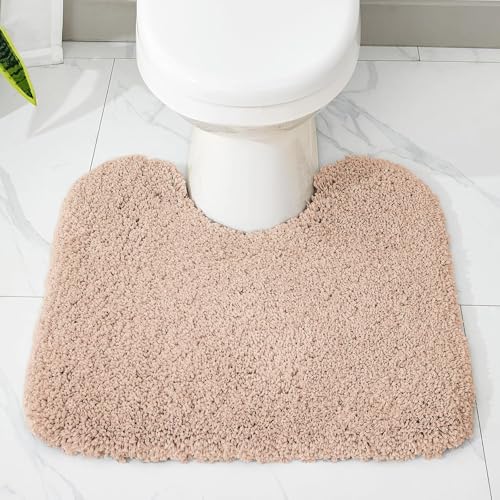 Disolla Toilet Mat 22x24 Beige - Non Slip Fluffy U-Shaped Contour Rug, Ultra-Soft Plush Toilet Floor Mat, Absorbent & Machine Washable - color: Beige, size: 1'10" x 2' (22''x24'' Toilet Rug)