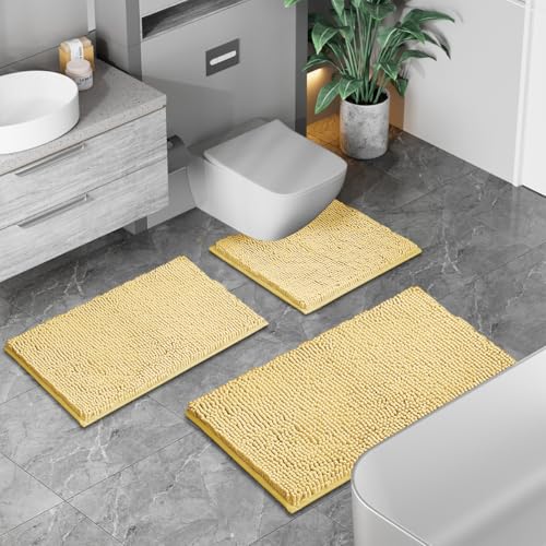 Bathroom Rugs Sets 2 Piece Plush Chenille Bath Rugs Non-Slip Bath Mats Absorbent Shaggy Rugs,Bathtub Mat,Bathroom Mats,Washable Bathroom Carpet for Tub, Shower,Washroom-32x20 + 24x16 Light Cream - color: Light Cream, size: 32"L x 20"W + 24"L x 16"W