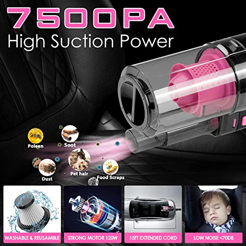 17pcs Car Cleaning Kit, Pink Car Interior Detailing Kit with High Power Handheld Vacuum, Detailing Brush Set, Windshield Cleaner, Cleaning Gel, Complete Auto Accessories for Women Gift - color: Pink, size: 17PCS