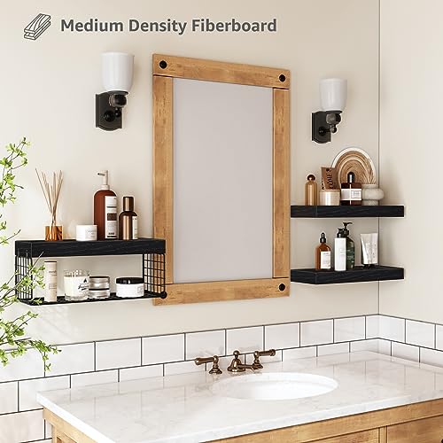 QEEIG Bathroom Shelves Over Toilet - Wall Mounted Floating Shelves Toilet Paper Storage Small Farmhouse Decor Shelf 16 inch Set of 3, Black (019-B3) - color: B. Black, size: 3pcs