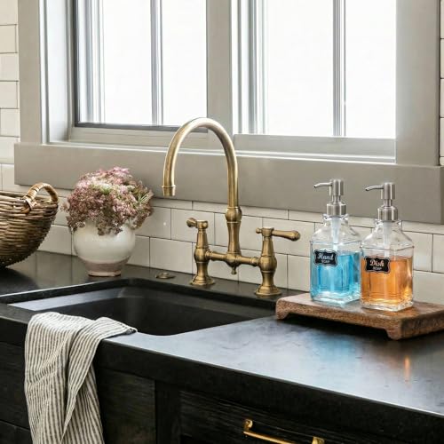 JASAI 2Pack Antique Design Glass Soap Dispenser with Rust Proof 304 Stainless Steel Pump, Refillable Hand Soap Dispenser with 10Pcs Stickers, Premium Soap Dispensers for Kitchen & Bathroom (Clear) - color: 2 Pack Silver