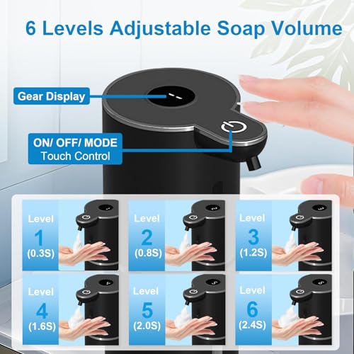 OHIFAST Automatic Foaming Soap Dispenser Touchless, USB Rechargeable Smart Hand Soap Dispenser, 6-Level Adjustable, 12.8oz/380mL, Compatible with Thick Thin Dish Soap for Bathroom Kitchen-Black - color: Black, style: Foam