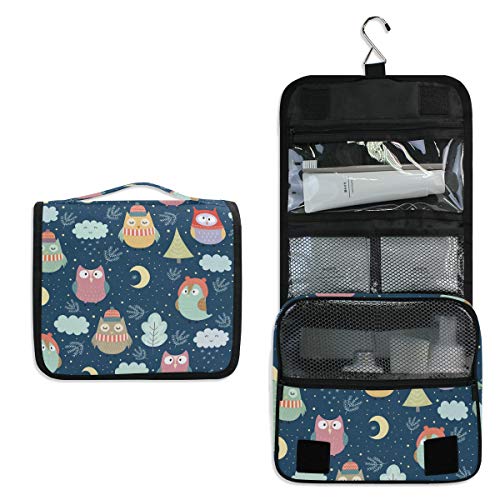 senya Hanging Travel Toiletry Bag Kit Makeup Case Cosmetics Organizer for Men Women - color: Owl Moon Cloud Night