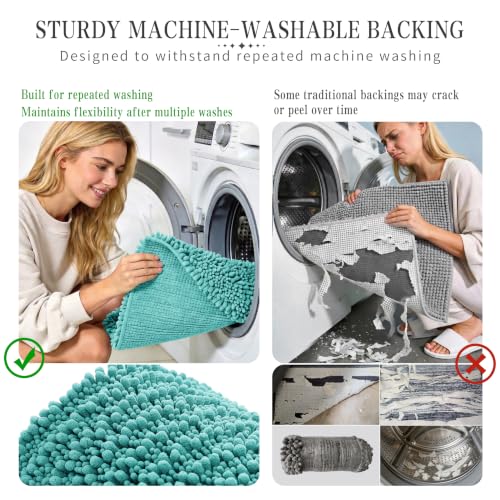 Yimobra Bathroom Rugs Non Slip Washable - Ultra Soft Absorbent Chenille Bath Mat, Quick Dry Shaggy Floor Carpet for Tub Shower, Lake Blue Home Decor Accessories, 24x17 Inch - color: Lake Blue, size: 24" X 17"