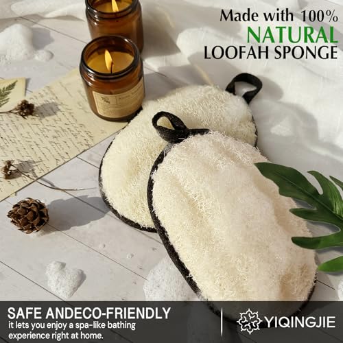 YIQINGJIE Egyptian Loofah Body Scrubber for Men, XL Natural Luffa Sponge for Full-Body Exfoliation, 2 Pack, Black - style: 2pc Large(5.12x7.09)inch