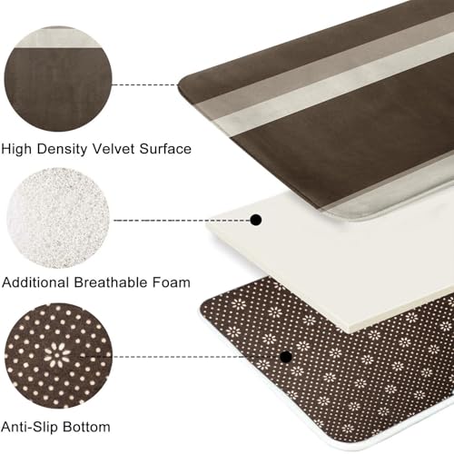 ArtSocket Brown Beige Neutral Bathroom Set with Shower Curtain and Bath Rugs and Accessories, Striped Modern Non-Slip 3 Piece Set, 72" L x 72" W Curtain, 23.6" L x 15.7" W + 19.7"x 31.5" Rugs - color: Brown Beige