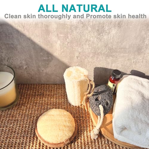 6 pcs/Set 4"×4" Natural Exfoliating Face Pad Loofah Sponge Facial Brush - Shower Scrubber - Body Bath Spa for Men & Women, Renewable Resource (Front 100% Loofah + Back 100% Pile Fabrics) Pack of 6