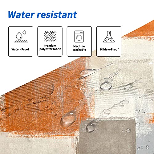 Lnond 4Pcs Bathroom Shower Curtain Sets with Rugs,Orange Modern Painting Art Bathroom Sets with Shower Curtain and Rugs and Accessories - color: Orange-01