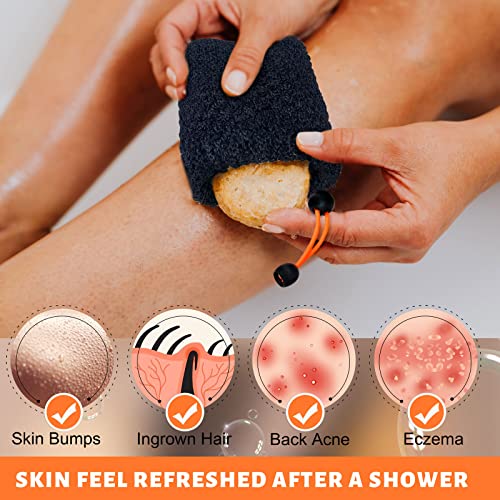MIG4U Exfoliating Soap Bag for Shower 2 Pieces - Bar Soap Saver Pouch, Bamboo Body Scrubber Exfoliator Pocket in Travel Bathing, Black, Double Layer - style: 2 Exfoliation Levels