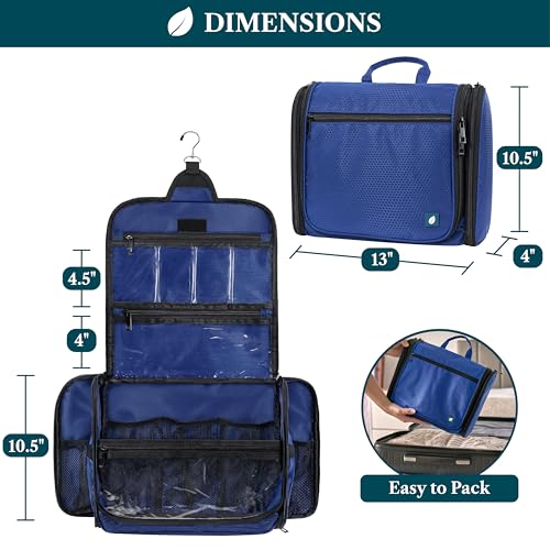 PAVILIA Large Hanging Toiletry Bag for Men, Travel Toiletry Organizer with 10 Compartments, Swivel Hook and 3 Leakproof Pockets, Water Resistant Shaving Kit Case, Packs Flat, Blue - color: Blue