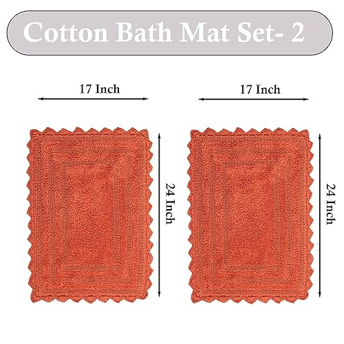 TreeWool 2-Pack Gorjeeus Collection Soft Reversible Bathroom Rug Cotton Bath Mat Set with Crochet Border - Rectangle (19" x 26"; Rust) - color: Rust