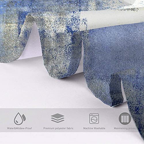 Lnond 4Pcs Grey Bathroom Shower Curtain Sets with Rugs, Blue and Grey Abstract Painting Gray Retro Bathroom Sets with Shower Curtain and Rugs and Accessories - color: Blue-01