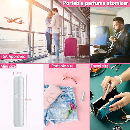Travel Perfume Atomizer Refillable Bottle - 5ML Leakproof Luxury Travel Perfume Atomizer, Refillable Perfume Spray Bottle for Women (Silver) - color: Silver