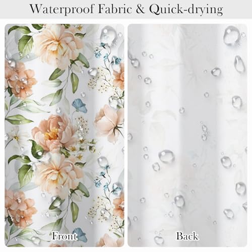 Vintage Floral Shower Curtain 74 Inches Long - Peach Rose & Sage Green Botanical Shower Curtain with Rustproof Hooks, Waterproof Fabric Bath Curtain for Modern Farmhouse Bathroom Decor - color: Floral-k