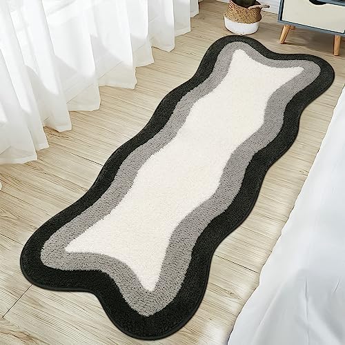 HAOCOO Microfiber Bathroom Runner Rug, 18x47 inch Non Slip Long Rug Runner, Washable Luxury Soft Absorbent Carpet Funny Decor for Shower Kitchen Entryway Bedroom Black/Grey - color: Grey, size: 18x47 inch (Irregular)