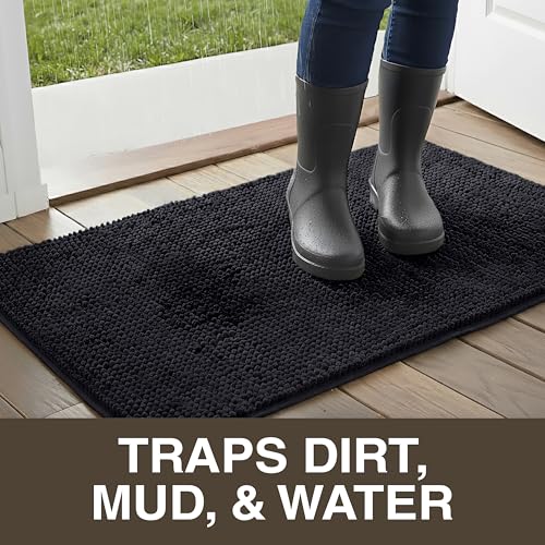 Neater Home Plush Bathroom Rugs 24x17 Thick Chenille Quick Dry Microfiber Absorbent Bath Mat, Soft Bath Rugs, Machine Washable Bathroom Floor Mat for Tub Shower Sink, Home Decor Accessories, Black - color: Black, size: 24" x 17"