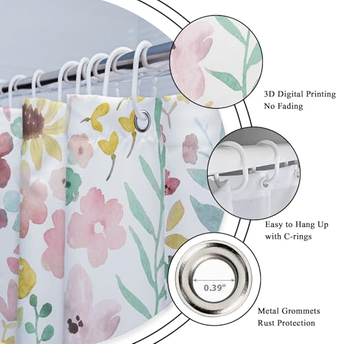 Riyidecor Sage Green Floral Shower Curtain for Bathroom Decor 72Wx72H Cute Boho Watercolor Plants Spring Girly Women Colorful Art Printed Fabric Polyester Waterproof 12 Pack Plastic Hook - color: G-green, size: 72"W x 72"L (Pack of 1)