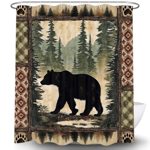Cabin Bear Shower Curtain, Rustic Deer Hunting Decor Bath Curtains, Farmhouse Country Wooden Camping Forest Waterproof Fabric Bathroom Accessories Set, 36X72 inch with Hooks - color: Deer, size: 36"W x 72"L (Pack of 1)