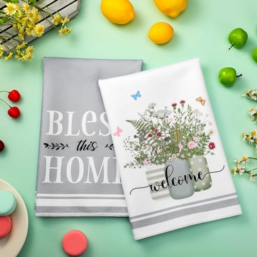 Boyiee Set of 6 Floral Kitchen Towels Wildflower Dish Towels Butterfly Truck Tea Towels 24 x 16 Inches Absorbent Hand Towels Flower Lover Housewarming Gifts for Farmhouse Kitchen Bathroom Decorations - color: Wild Flowers