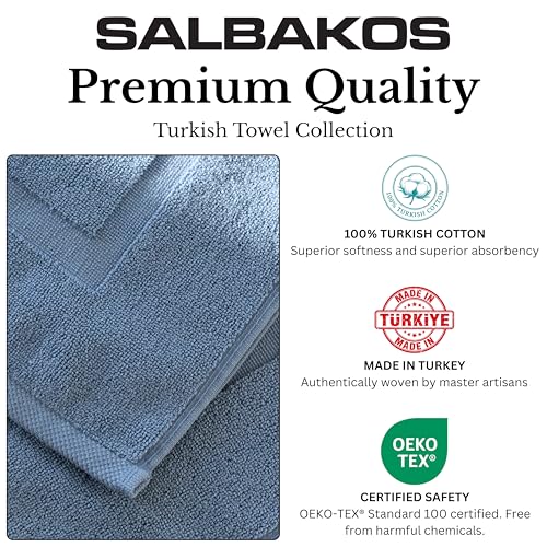 SALBAKOS 100% Turkish Cotton Bath Mat Set 2-Piece - 20x34 inch, Hotel & Spa Collection, Soft, Absorbent, Long Lasting, Durable Bathroom Rugs | Made in Turkey (Blue, 2 Bath Mats) - color: Blue, size: 2 Bath Mats