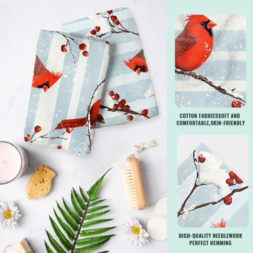 Cardinal Bird Bath Hand Towels Absorbent Red Berry Christmas Winter Holiday Bath Hand Towels for Bathroom Home Hotel Spa Gym Yoga Nautical Beach Bathroom Decor Gifts for Women Man 14"x28" - color: Cardinal Bird