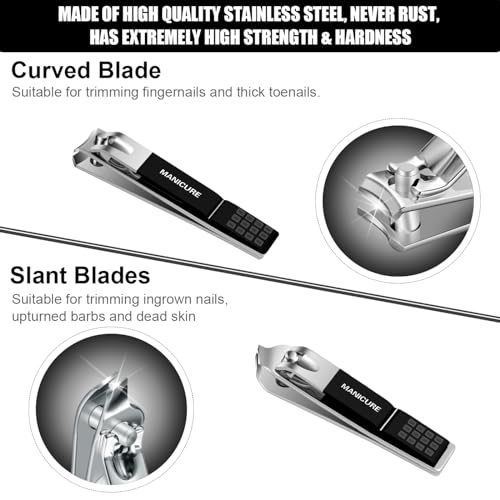 Manicure Set Professional Nail Clippers Pedicure Kit, 16 pcs Stainless Steel Nail Care Tools Grooming Kit with Luxurious Travel Leather Case for Thick Nails Men Women Gift (Black) - color: Black