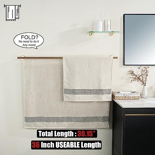 JQK Double Bath Towel Bar, Brushed Gold 39 Inch 304 Stainless Steel Thicken 0.8mm Towel Rack for Bathroom, Towel Holder Wall Mount, Useable Length 36 Inch, TB100L36-BG - color: Brushed Gold, size: 39 Inch
