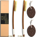 ICANdOIT-17.71Inch Natural Stiff Sisal Bristles Anti-Slip Long Handle Bath Brush,Bent Handle Shower Scrubber for Exfoliating,Shower Back Brush,Exfoliation Set with Pumice Stone(2 Pack) - size: 17.71"Stiff Sisal Bristles Back Brush+Pumice-4Pack