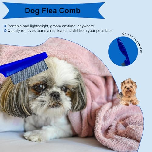 3 PCS Puppy Brush Grooming Kit, Stainless Steel Flea Comb, Fit for Yorkie, Shih Tzu, Maltipoo, Soft Bristle (Blue) - color: Blue