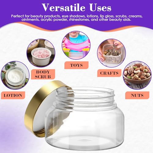 36 Pack 5 oz Plastic Cosmetic Containers With Lids Refillable Clear Empty Travle Jars Containers for Body Butter,Sugar Scrubs,Cream,Lotions,Candy, Waterproof Label&Spatulas - (Rose Gold Lid) - color: Clear-Rose Glod Lid, size: 5 OZ