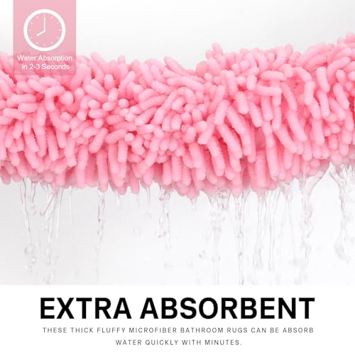 LanYunUmi Rugs for Bathroom Slip-Resistant Shag Chenille Bath Mat Extra Soft and Absorbent Rug Shower Room Machine-Washable Fast Dry（Pink 17"x24"） - color: Pink, size: 17"x24"