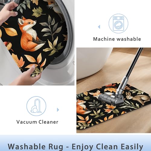 Retro Fox Bathroom Rug 29.5"x17",Leaves Quick-Drying Super Absorbent Diatomite Bath Mat with Non-Slip Backing, Thin Washable Bathroom Floor Mat Fits Under Door for Shower, Sink, or Tub - color: Retro Fox Leaves