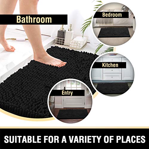 H.VERSAILTEX Bath Mat, 20" x 32" Plus 17" x 24", Black - color: Black, size: 20" x 32" Plus 17" x 24"