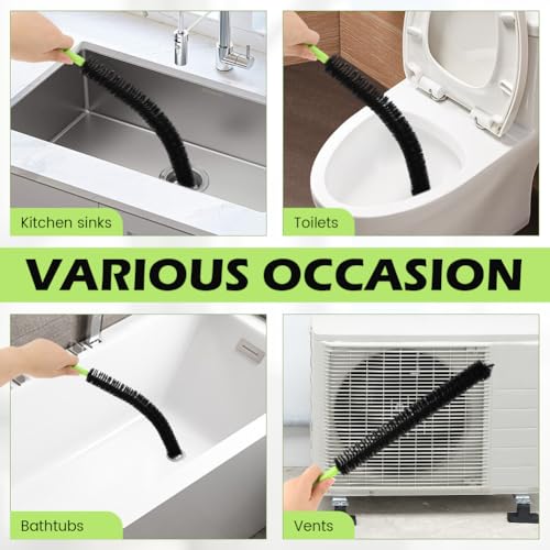 2 Pcs Drain Clean Brush Set,with 2 S-shape Hooks Extended Dryer lint Removal Brush Drain Clog Remover for Toilet, Kitchen Sink, Sewer Drain, Bathroom Tub(size:16 inch)