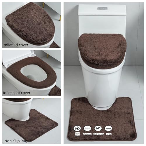 3piece Toilet Seat Cover Set - Toilet Seat Cover +Toilet Lid Cover + toilet rugs u shaped washable, Fits Most Elongated Round and Oblong Toilet,(Machine Washable,Quick-Dry) coffee - color: coffee