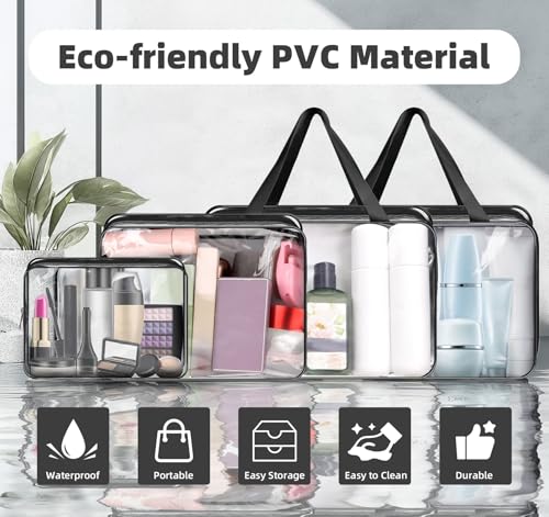 ABSOFINE Clear Toiletry Bag for Travel Size Toiletries, 4 Pack Large Waterproof PVC Makeup Bags with 2 Pack Airport Security Liquids Bags, Travel Essentials toiletry Bottles for Women Girls Men
