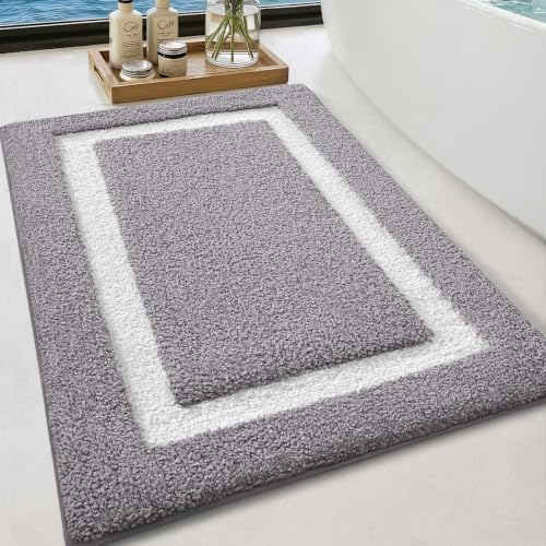 Color&Geometry Gray Bathroom Rugs 36x24, Extra Soft Absorbent Microfiber Bath Rugs, Non-Slip Bathroom mat, Washable Plush Bath Mats for Bathroom, Shower, Bathtub, Laundry, Light Grey White - color: C, size: 24"x36"