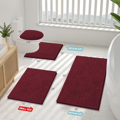 Smiry Luxury Chenille Toilet Rugs U-Shaped 20x20, Soft Absorbent Non-Slip Contour Bathroom Rugs for Toilet, Machine Washable Contoured Bath Mats, Burgundy - color: Burgundy, size: 20" X 20" Contour Rug
