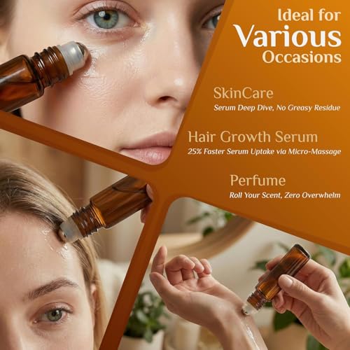 PrettyCare 60 Pack, 10 ml Essential Oil Roller Bottles with Stainless Steel Roller Ball - Bulk Refillable Leak-proof Empty Thick Amber Glass Roll on Bottles with Metal Caps for Travel, Perfume - color: Amber with Golden Cap, size: 60 Pack