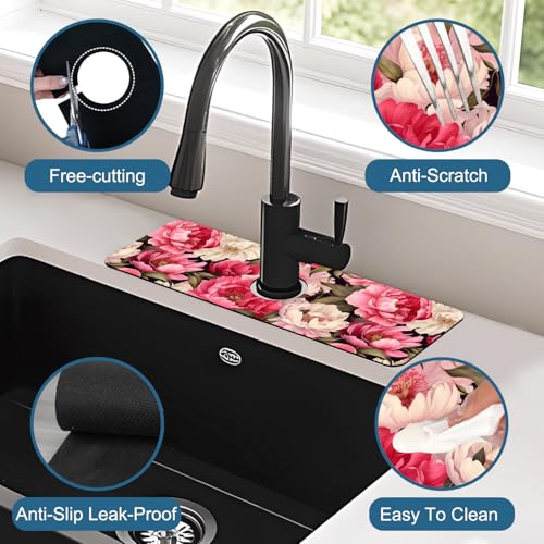 Faucet Mat for Kitchen Sink Absorbent Splash Guard Bathroom 15.5"X5.5" - size: 15.5" x 5.5"