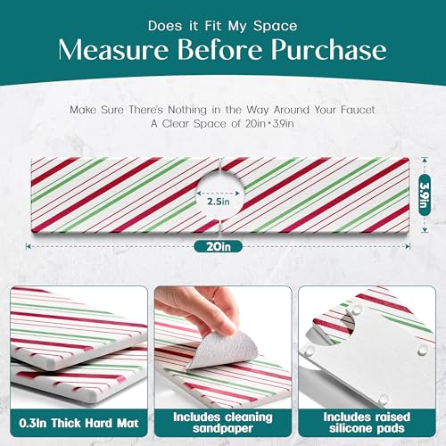 Stone Faucet Mat for Kitchen Sink, Diatomite Drying Stone Mat for Kitchen Counter, Prevent Moisture – Sink Splash Guard for Holiday Gift Home Decor (Red/Green, 20''x3.9'') - color: Red/Green, size: 20" x 20"