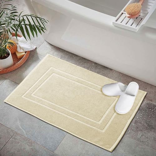 GOLD TEXTILES Premium Sand Bath Mat - 2 Pack 22x34 Inches - Not a Bathroom Rug - 100% Ring Spun Cotton - Highly Absorbent & Non Slip Shower Bathroom Floor Mat Towel - Machine Washable - color: Sand, size: 2 Pack 22x34