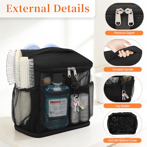 CUBETASTIC Shower Caddy Portable Mesh Shower Tote for Bathroom, Gym, Travel, Camping - Quick Dry Hanging Organizer Toiletry Bag with Handle for College Dorm Room, Men & Women - color: A# Black, size: Standard