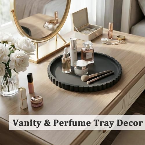 HighHerz Silicone Bathroom Countertop and Vanity Tray, Round Silicone Bathroom Tray, Modern Bathroom Decor, Coffee Table Decor, Decorative Tray for Candle, Perfume, Plants (Black, 9 inch) - color: Black, size: 9"