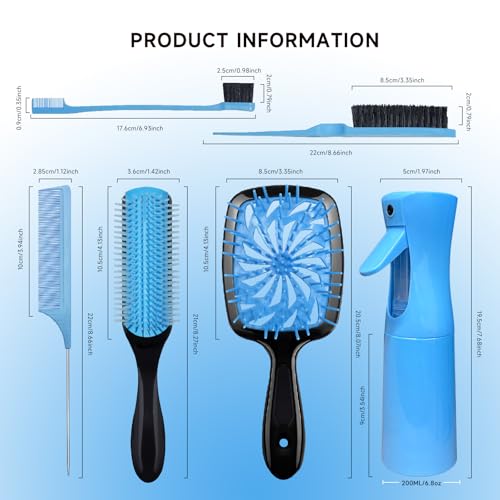 11 Pcs Hair Brush Set, Detangle Hair Brush And Spray Bottle, 3 Pieces Smooth Hairbrush For Toddlers, Suitable For Wet and Dry Hairstyles, Suitable For Adults And Children.(Blue) - color: Blue