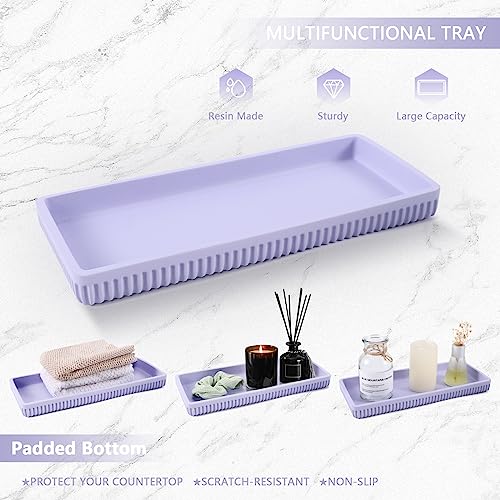 XLHOMO Resin Light Purple Bathroom Accessories Set 5 Pcs, Lotion Soap Dispenser, Toothbrush Holder, Bathroom Tumbler, Qtip Holder and Vanity Tray, Bathroom Countertop Organizer Set for Home Apartment - color: Purple, size: Resin Bath Set