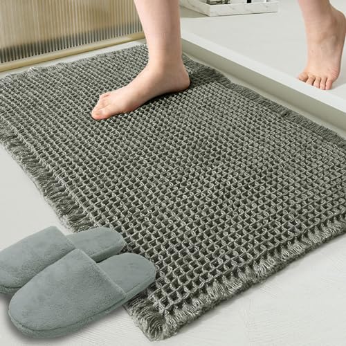 ZALL Waffle Bath Mat,Super Absorbent Non Slip Bathroom Rug,Dark Green 18x30inch,Machine Washable Ultra Soft Floor Mats - color: Dark Green, size: 18 x 30 inches(Rectangular)